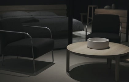 Furniture in a dark room.